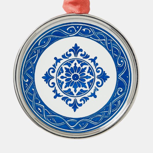 Portuguese Azulejo Ornament – Blue Tile Christmas  メタルオーナメント (正面)
