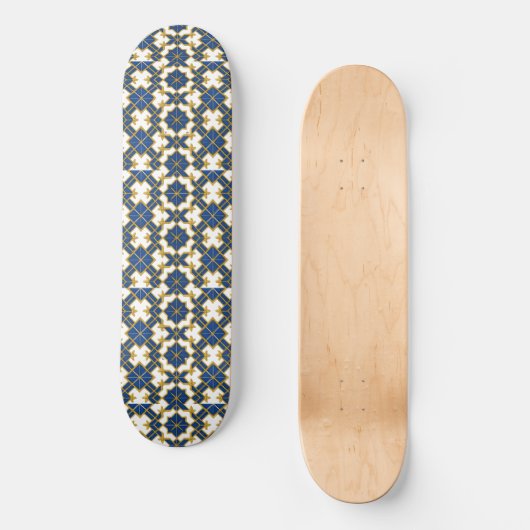 Portuguese Azulejo Pattern Skateboard Deck – Blue スケートボード (正面)