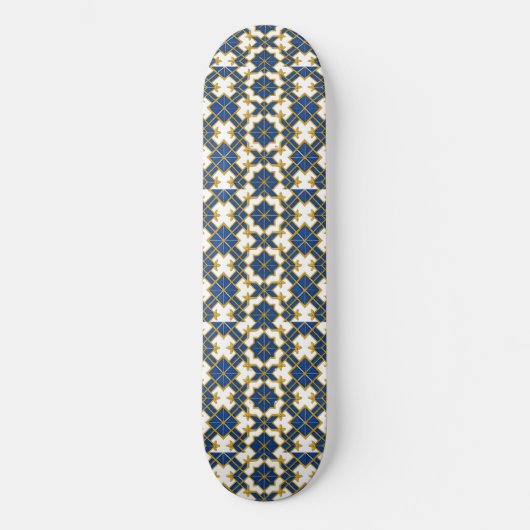 Portuguese Azulejo Pattern Skateboard Deck – Blue  スケートボード (正面)