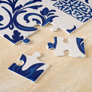 Portuguese Azulejo Peacock Puzzle – Blue & White T ジグソーパズル