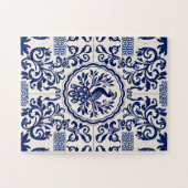 Portuguese Azulejo Peacock Puzzle – Blue & White T ジグソーパズル (横)
