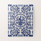 Portuguese Azulejo Peacock Puzzle – Blue & White T ジグソーパズル (縦)