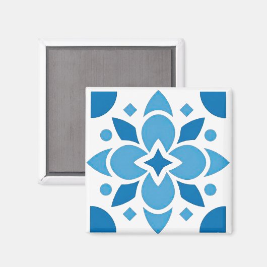 Portuguese Azulejo Tile Blue Pattern Square Magnet マグネット (正面/裏面)