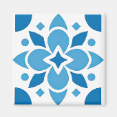 Portuguese Azulejo Tile Blue Pattern Square Magnet マグネット (正面)