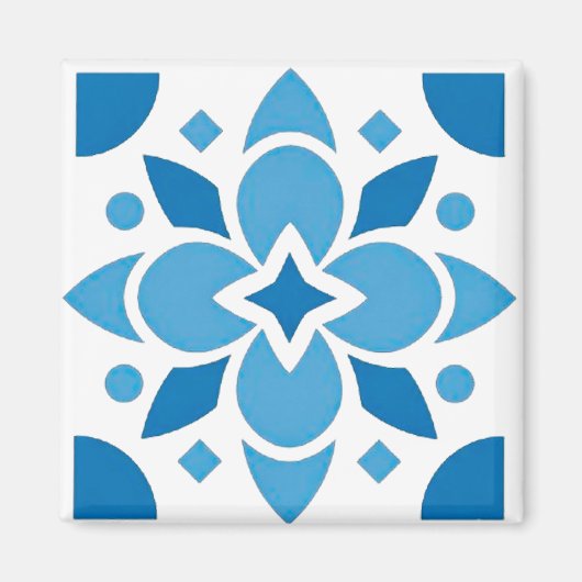 Portuguese Azulejo Tile Blue Pattern Square Magnet マグネット (正面)
