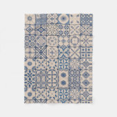 Portuguese Azulejo Tile Fleece Blanket – Cozy Blue フリースブランケット (正面)