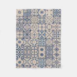 Portuguese Azulejo Tile Fleece Blanket – Cozy Blue フリースブランケット