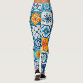 Portuguese Azulejo Tile Leggings – Blue & Yellow M レギンス (裏面)