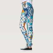 Portuguese Azulejo Tile Leggings – Blue & Yellow M レギンス (左)