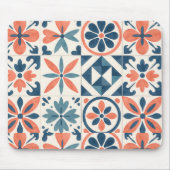 Portuguese Azulejo Tile Pattern Mousepad – Blue &  マウスパッド (正面)