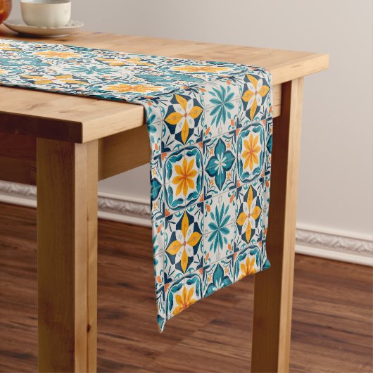 Portuguese Azulejo Tile Table Runner – Blue & Yell ショートテーブルランナー (インサイチュ)