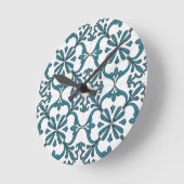 Portuguese Azulejo Wall Clock – Blue Floral Tile P ラウンド壁時計 (傾斜)