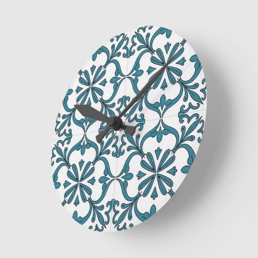 Portuguese Azulejo Wall Clock – Blue Floral Tile P ラウンド壁時計 (傾斜)