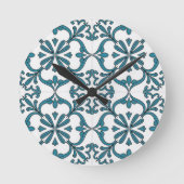 Portuguese Azulejo Wall Clock – Blue Floral Tile P ラウンド壁時計 (正面)