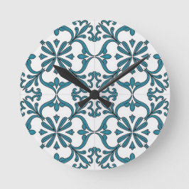 Portuguese Azulejo Wall Clock – Blue Floral Tile P ラウンド壁時計