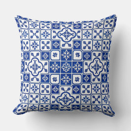 Portuguese Blue Azulejo Tile Pattern Decorative Th クッション