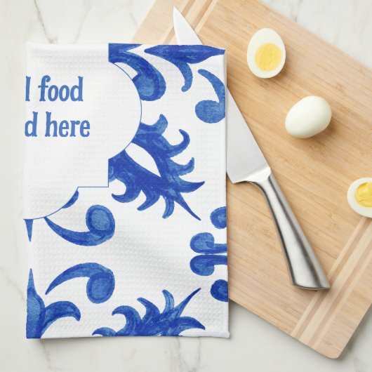 Portuguese Blue Tile central round medallion キッチンタオル (四つ折り)