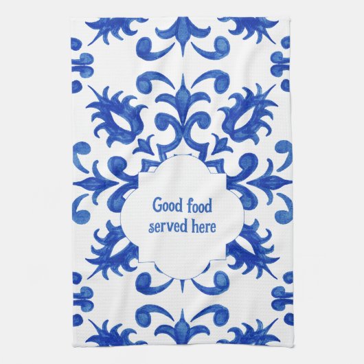 Portuguese Blue Tile central round medallion キッチンタオル (縦)