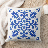 Portuguese Blue Tile central round medallion クッション (ブランケット)