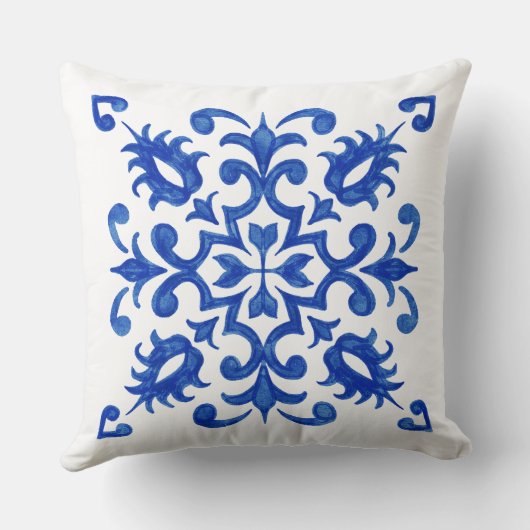 Portuguese Blue Tile central round medallion クッション (裏面)