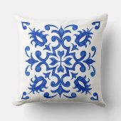 Portuguese Blue Tile central round medallion クッション (正面)