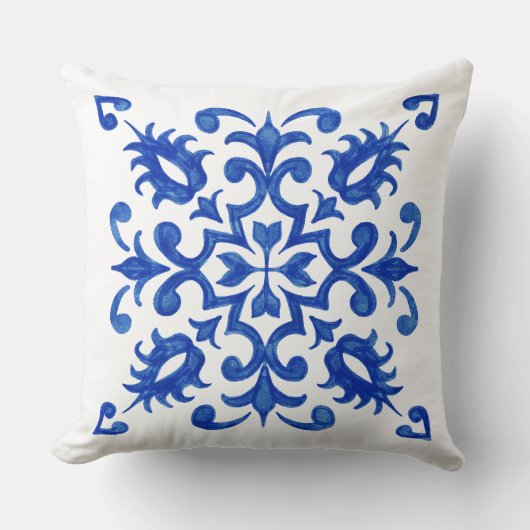 Portuguese Blue Tile central round medallion クッション (正面)