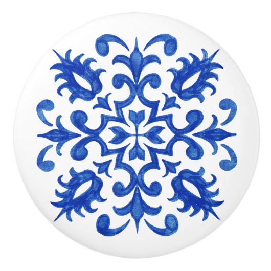 Portuguese Blue Tile central round medallion セラミックノブ (正面)