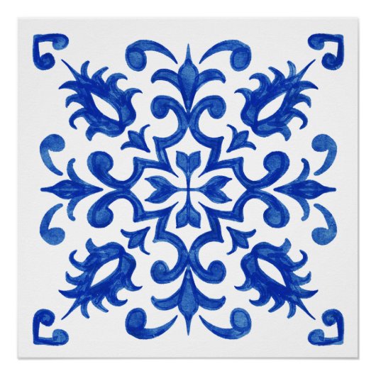 Portuguese Blue Tile central round medallion ポスター (正面)