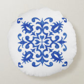 Portuguese Blue Tile central round medallion ラウンドクッション (裏面)