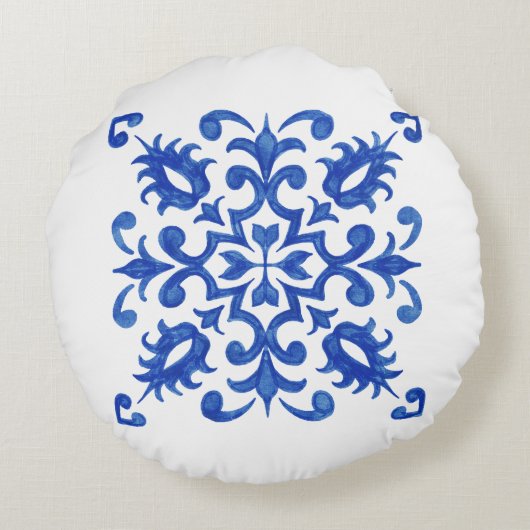 Portuguese Blue Tile central round medallion ラウンドクッション (裏面)
