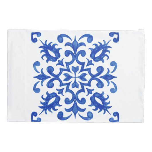 Portuguese Blue Tile central round medallion 枕カバー (裏面-左)