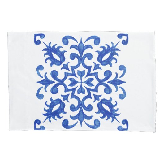 Portuguese Blue Tile central round medallion 枕カバー (正面左)