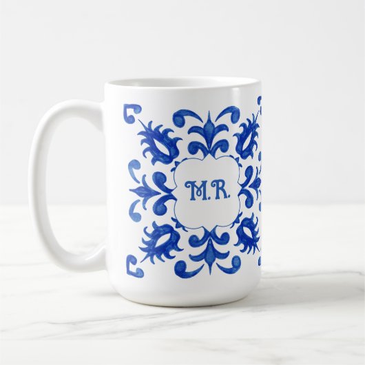 Portuguese Blue Tile Monogram  コーヒーマグカップ (左)