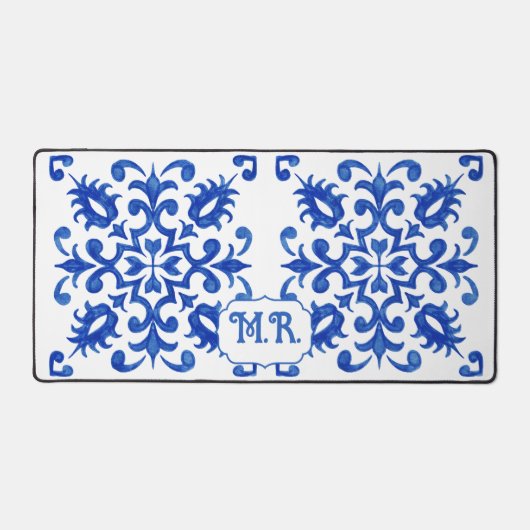 Portuguese Blue Tile Monogram  デスクマット (正面)