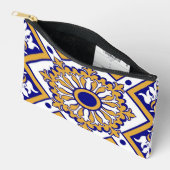 Portuguese Blue Yellow Mediterranean Floral アクセサリーポーチ (見開き)
