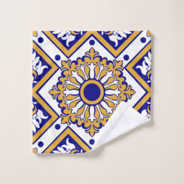 Portuguese Blue Yellow Mediterranean Floral ウォッシュタオル