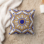 Portuguese Blue Yellow Mediterranean Floral  クッション (ブランケット)