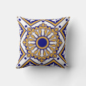 Portuguese Blue Yellow Mediterranean Floral  クッション (裏面)