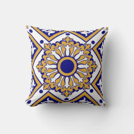Portuguese Blue Yellow Mediterranean Floral クッション