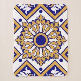 Portuguese Blue Yellow Mediterranean Floral シェルパブランケット