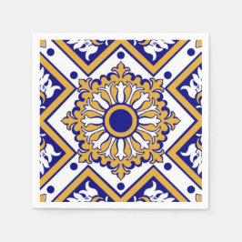 Portuguese Blue Yellow Mediterranean Floral スタンダードカクテルナプキン