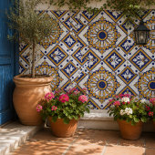 Portuguese Blue Yellow Mediterranean Floral  タイル