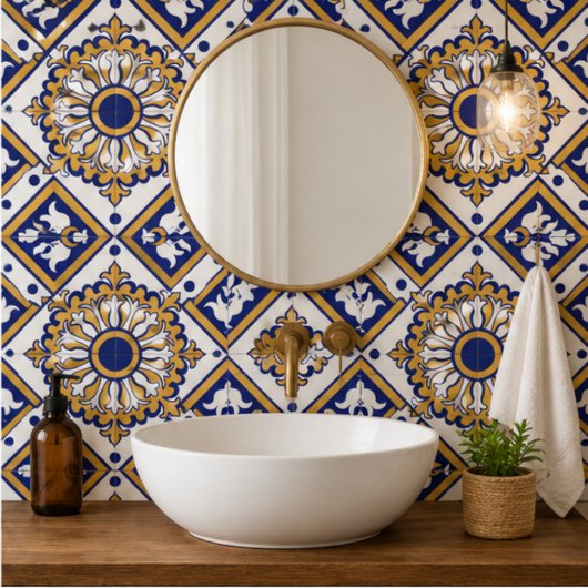Portuguese Blue Yellow Mediterranean Floral  タイル