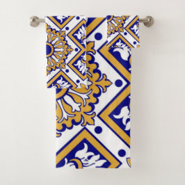 Portuguese Blue Yellow Mediterranean Floral バスタオルセット
