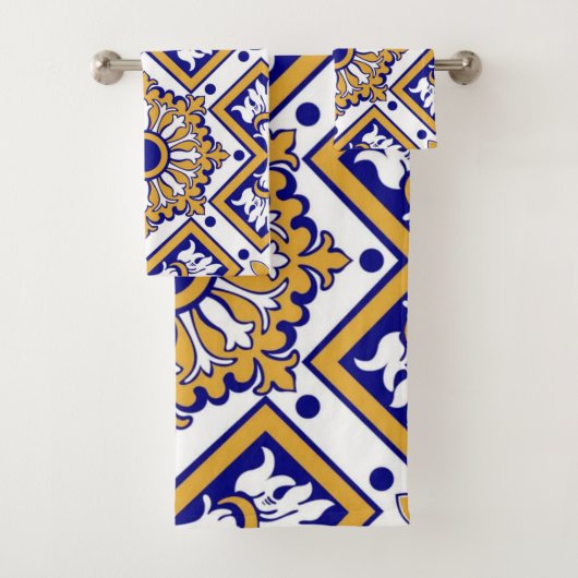 Portuguese Blue Yellow Mediterranean Floral バスタオルセット (インサイチュ)
