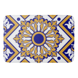 Portuguese Blue Yellow Mediterranean Floral バスマット