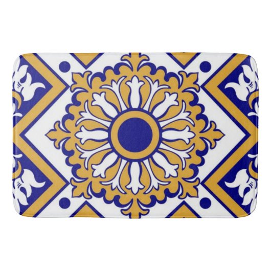 Portuguese Blue Yellow Mediterranean Floral  バスマット (正面)