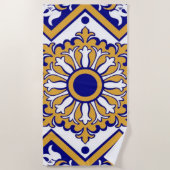 Portuguese Blue Yellow Mediterranean Floral  ビーチタオル (正面)