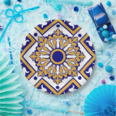 Portuguese Blue Yellow Mediterranean Floral ペーパープレート (パーティー)