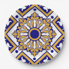 Portuguese Blue Yellow Mediterranean Floral ペーパープレート
